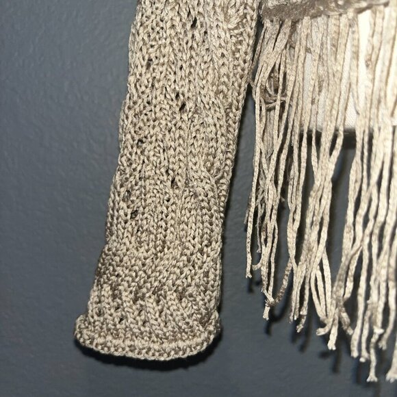 ZARA Taupe Open Cable Knit Fringe Bottom Oversized Cropped Sweater NWT - Large - Picture 4 of 14